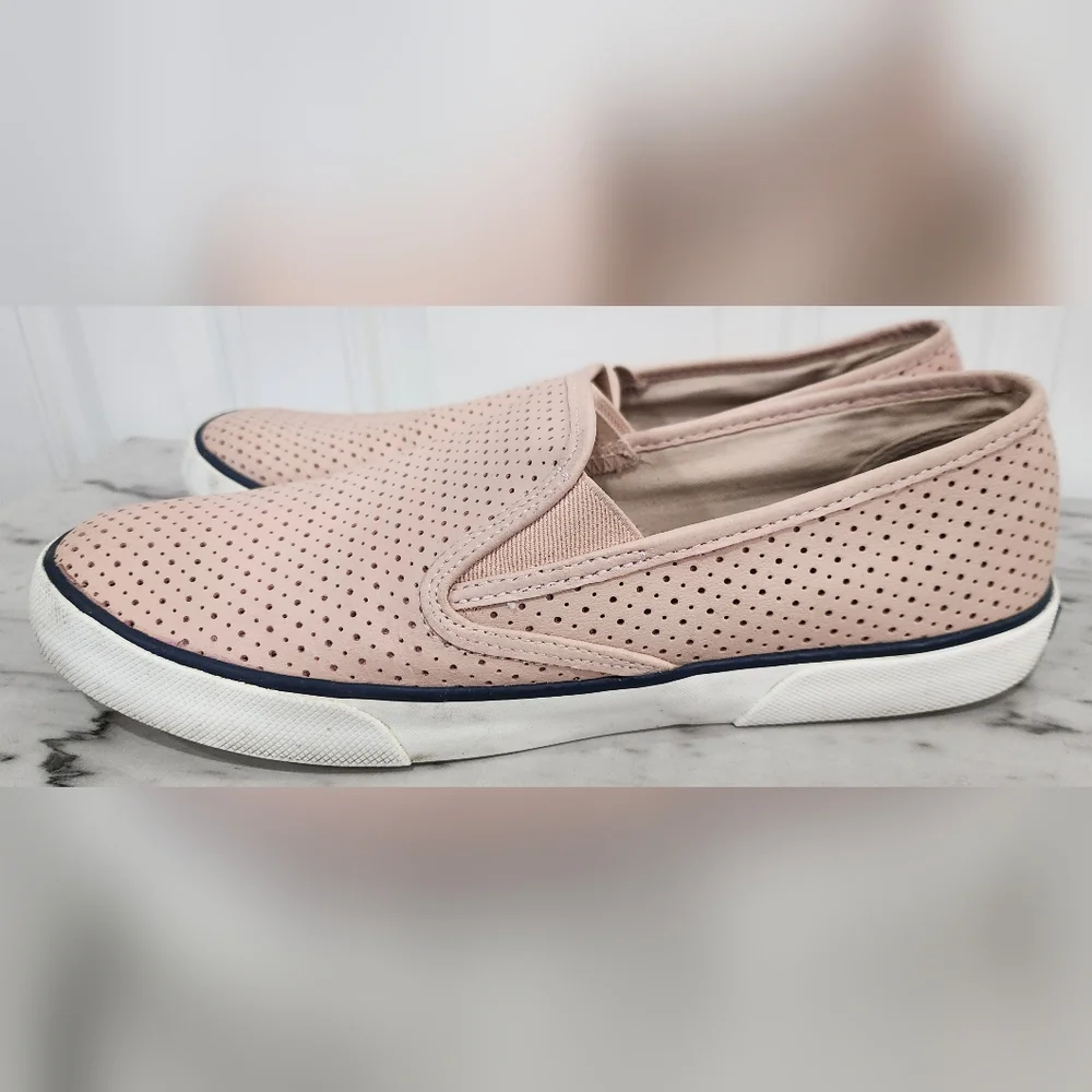 Sperry top sider pier side pink perforated slip on leather loafers women…